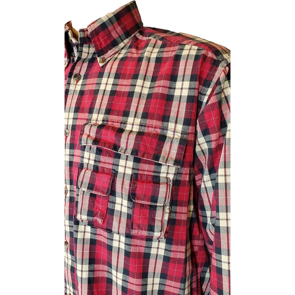 Unique 4 pocket Men's Tommy Hilfiger L/S Red Plaid Button Front Shirt Small EUC - Picture 3 of 4